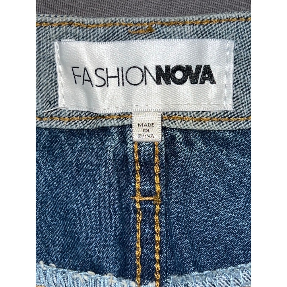 Fashion Nova Two Tone Double Waistband Distressed Wide Leg Jeans Medium Wash 3 - Picture 9 of 11